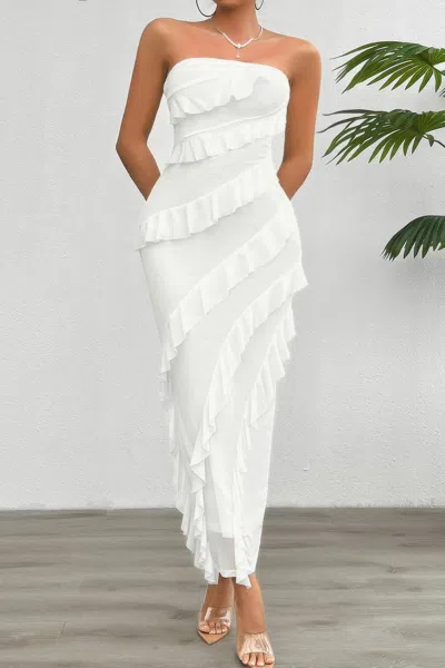 Truedames Solid Off Shoulder Ruffle Sleeveless Maxi Dress In Red