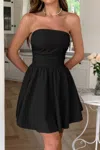 Truedames Solid Off Shoulder Tube Elastic Waist Dress In Black