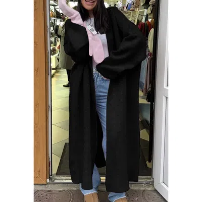 Truedames Solid Open Front Knit Long Body Cardigan In Black