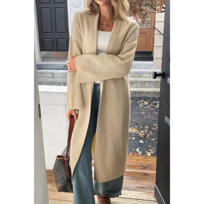 Truedames Solid Open Front Knit Long Body Cardigan In Neutral