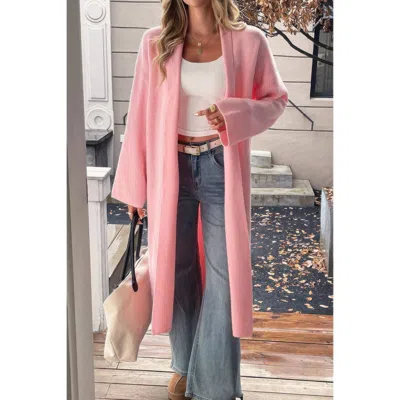 Truedames Solid Open Front Knit Long Body Cardigan In Pink