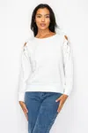 Truedames Solid Pear Bead Flower Patch Cut Out Sweatshirt In White