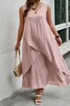 Truedames Solid Plus Notched Neck Wrap Sleeveless Loose Dress In Pink