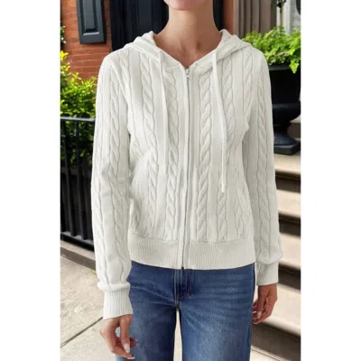 Truedames Solid Pocket Cable Knit Hooded Jacket In White