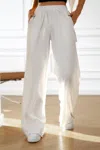 Truedames Solid Pockets Elastic Waist Loose Straight Pants In White