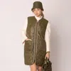 Truedames Solid Quilted Long Vest In Green