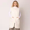 Truedames Solid Quilted Long Vest In Neutral