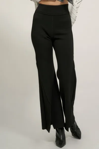 Truedames Solid Raw Edge Expose Seam Flare Pants In Black