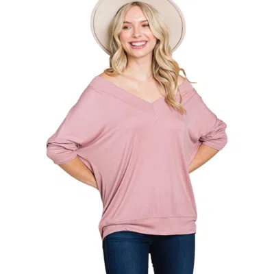 Truedames Solid Rib Modal Casual 3/4 Sleeves Dolman Sleeves Top In Pink