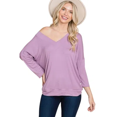 Truedames Solid Rib Modal Casual 3/4 Sleeves Dolman Sleeves Top In Purple