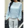 Truedames Solid Round Neck Cable Knit Pullover Sweater In Blue
