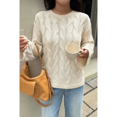 Truedames Solid Round Neck Knit Loose Sweater In Neutral