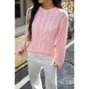 Truedames Solid Round Neck Knit Loose Sweater In Pink
