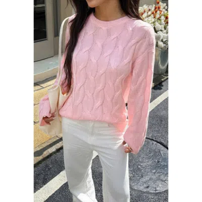 Truedames Solid Round Neck Knit Loose Sweater In Pink