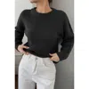 Truedames Solid Round Neck Long Sleeve Drop Shoulder Sweater In Black