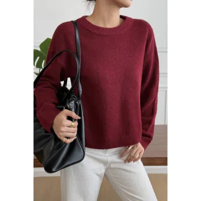 Truedames Solid Round Neck Long Sleeve Drop Shoulder Sweater In Pink