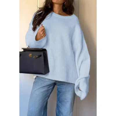 Truedames Solid Round Neck Long Sleeved Knit Loose Sweater In Blue