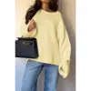 Truedames Solid Round Neck Long Sleeved Knit Loose Sweater In Yellow