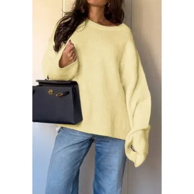 Truedames Solid Round Neck Long Sleeved Knit Loose Sweater In Yellow