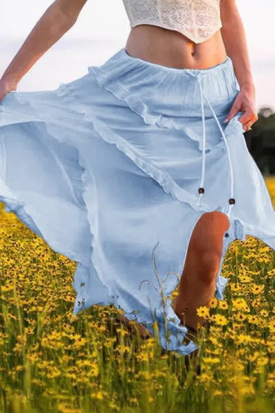 Truedames Solid Ruffle Drawstring Waist Asymmetry Hem Skirt In Blue