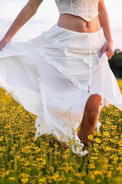 Truedames Solid Ruffle Drawstring Waist Asymmetry Hem Skirt In White