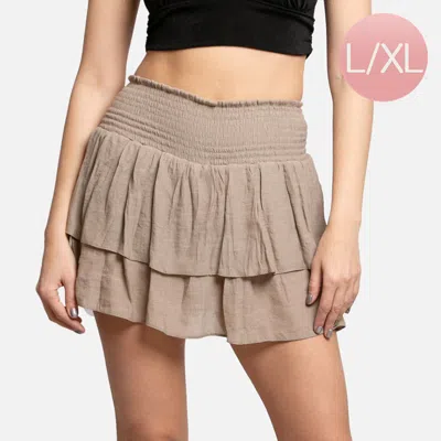 Truedames Solid Ruffle Tiered Mini Skirt L/xl In Brown