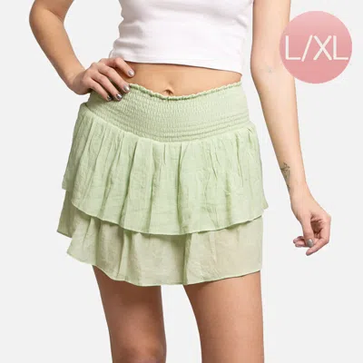 Truedames Solid Ruffle Tiered Mini Skirt L/xl In Green