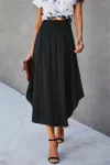 Truedames Solid Shirred Waist Asymmetrical Hem Flared Skirt In Black