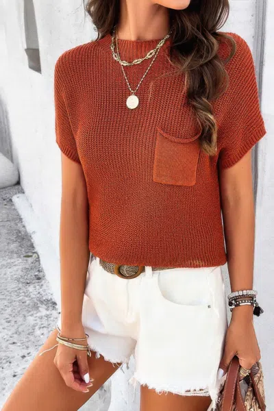 Truedames Solid Short Cap Sleeve Ribbed Knit Loose Top In Red