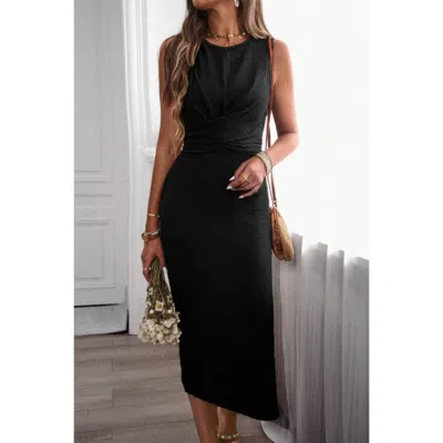 TRUEDAMES SOLID SLEEVELESS CROSS WAIST BODYCON DRESS