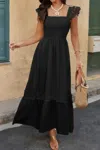 Truedames Solid Sleeveless Lace Patchwork Textured Dress In Black