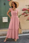 Truedames Solid Sleeveless Lace Patchwork Textured Dress In Pink