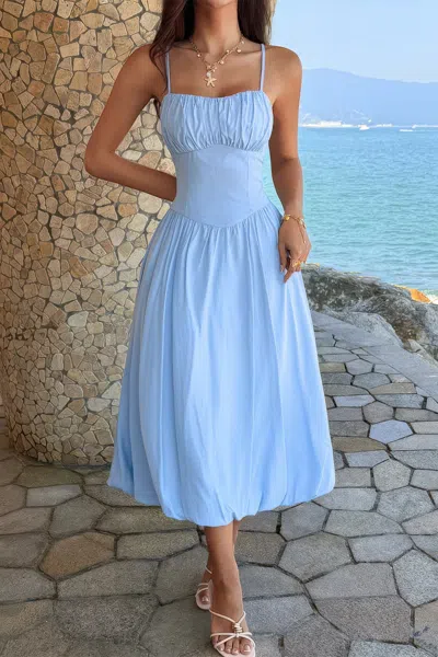 Truedames Solid Sleeveless Ruched Bust A Line Dress In Blue