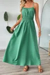Truedames Solid Sleeveless Ruched Elactic Waist A Line Dress In Green