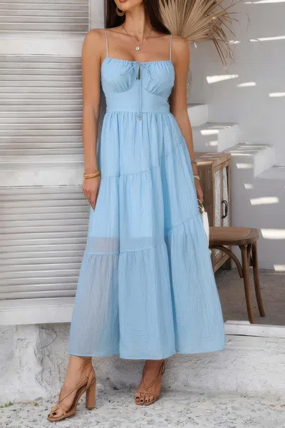 Truedames Solid Sleeveless Smocked Tiered Maxi Cami Dress In Blue