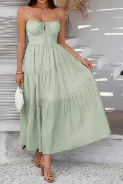 Truedames Solid Sleeveless Smocked Tiered Maxi Cami Dress In Green