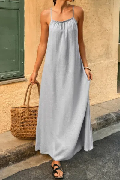 Truedames Solid Sleeveless Strap Elastic Neck Midi Loose Dress In Gray