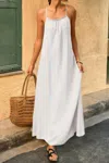 Truedames Solid Sleeveless Strap Elastic Neck Midi Loose Dress In White