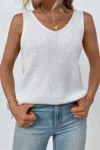 Truedames Solid Sleeveless Twist Back Knit Loose Vest In White