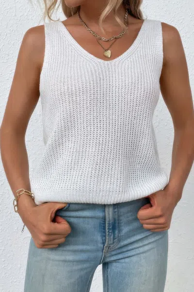 Truedames Solid Sleeveless Twist Back Knit Loose Vest In White