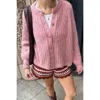 Truedames Solid Soft Knit Button Loose Cardigan In Pink