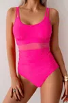 Truedames Solid Square Beck Double Strap Mesh Swimsuit In Pink