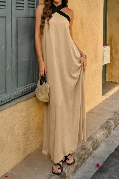 Truedames Solid Stitching Off Shoulder Long A Line Dress In Green