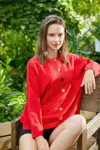 Truedames Solid Sweater With Colorful Buttons In Red