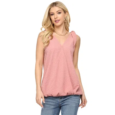 Truedames Solid Textured And Sleeveless Surplice Top With Shoulder Tie In Pink