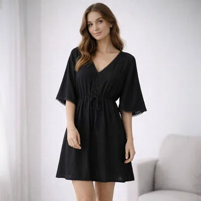 Truedames Solid Tie Knot Cover Up Mini Dress In Black