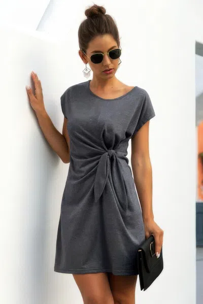 Truedames Solid Twist Knot Front Short Sleeve Tee Fit Dress In Blue