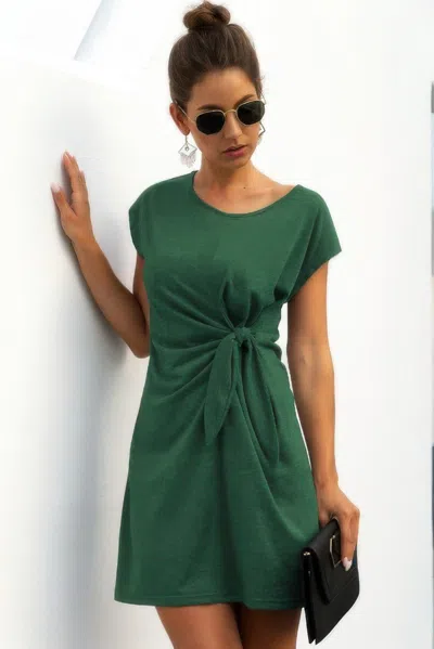 Truedames Solid Twist Knot Front Short Sleeve Tee Fit Dress In Green