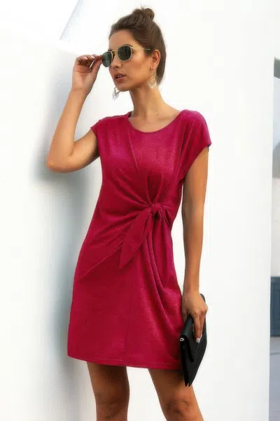Truedames Solid Twist Knot Front Short Sleeve Tee Fit Dress In Red