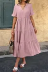 Truedames Solid A Line Ruffle Hem Color Block Dress In Pink